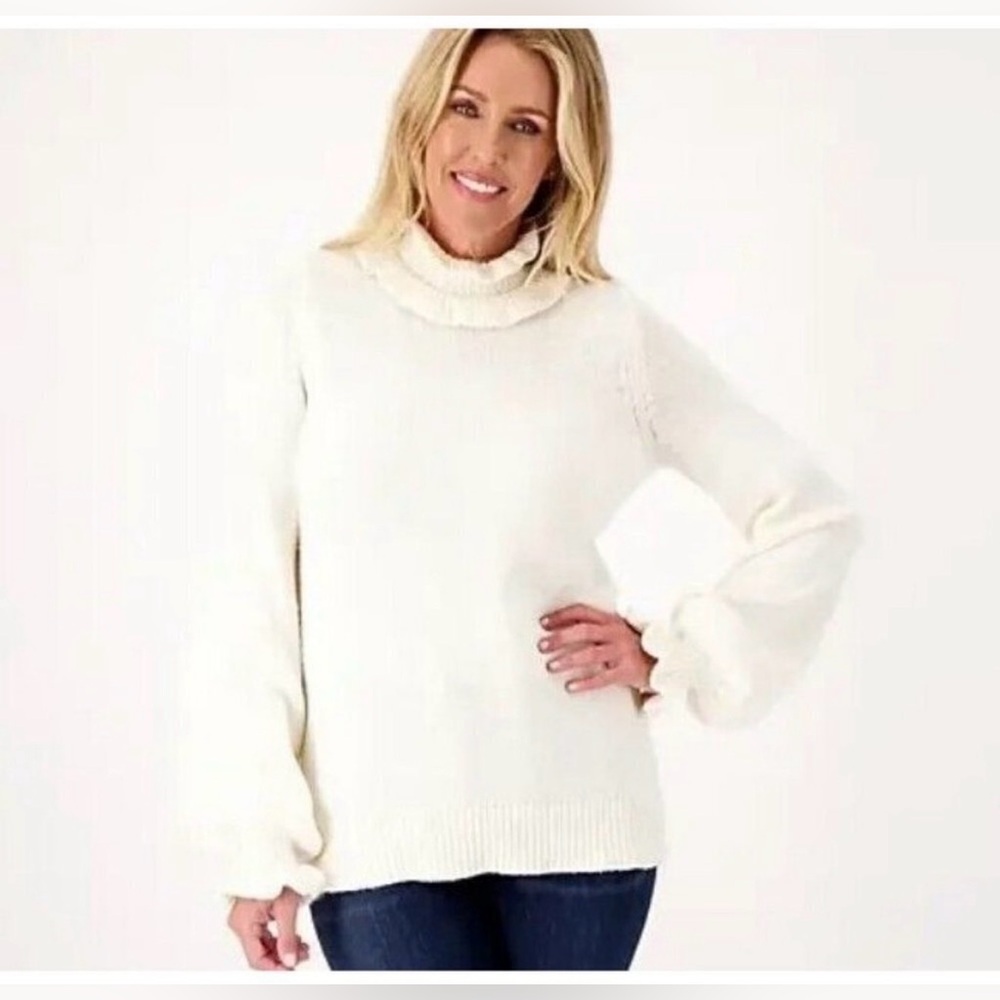 Studio Park Cream Knit Ruffle Cottagecore Turtleneck and Wrist Sweater Size 2X